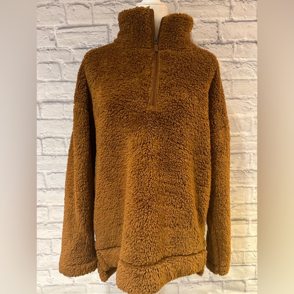 Brown Sherpa Half Zip Sweater - Picture 5 of 5